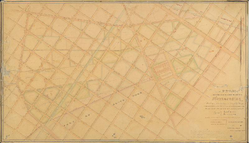 Plan, Plan of the southern part of Moyamensing locating & establishing the line of streets, curb heights, & decents [descents] of water courses, pursuant to Acts of Assembly passed April 13, 1835 [and] March 2, 1838 