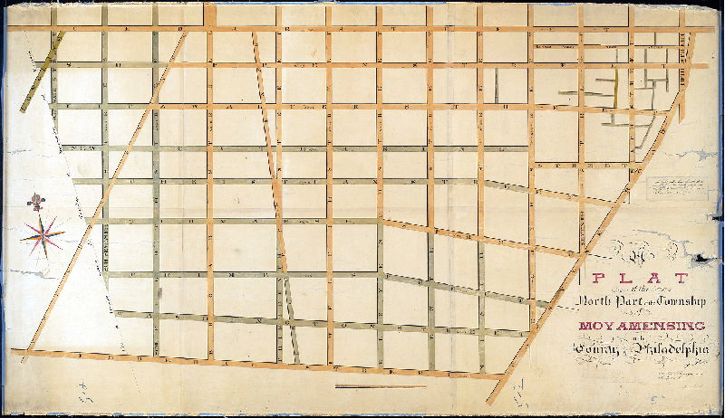 Plan (alternate image), A plat of the north part of the Township of Moyamensing in the County of Philadelphia. 1829 Aug. 29th, surveyed and delineated by David Coombs. … B. Coombs ex. Confirmed absolutely Ap'l. 27 1830, Road Book Vol. 10 p. 404