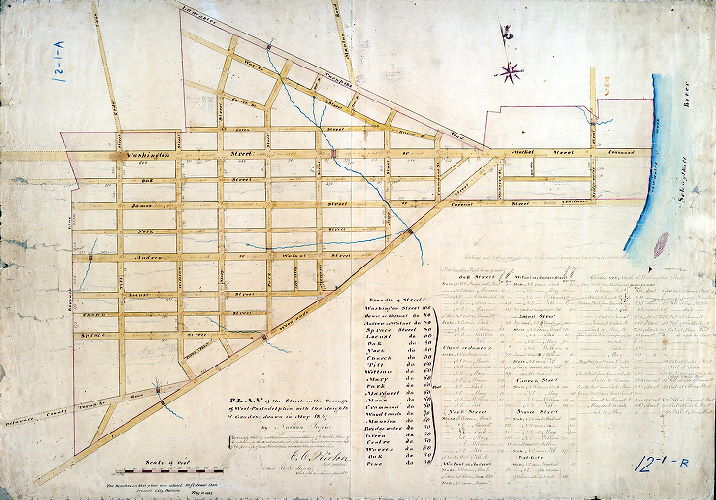 Plan, Plan of the streets in the Borough of West Philadelphia with the heights & grades; drawn in May 1847 by Nathan Suplee.