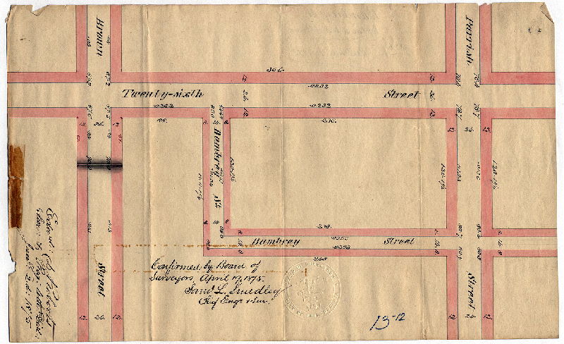 Plan, [No title. Bambrey St., Poplar St. to north of Brown St. Resolution March 11, 1875; confirmed April 19, 1875]