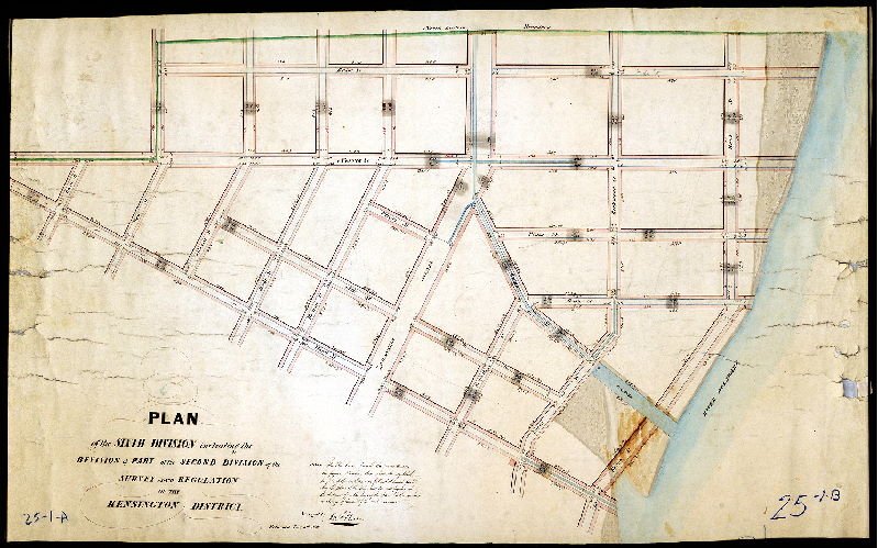 Plan, Plan of the Sixth Division including the revision of part of the Second Division of the survey and regulation of the Kensington District. Surveyed by B. Moore. Returned Feby 5th 1839.