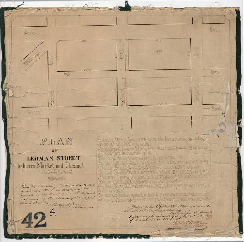 Plan, Plan of Lehman Street between Market and Chestnut in the Twenty-fourth Ward Philadelphia [Approved by Board of Surveyors March 3, 1856]