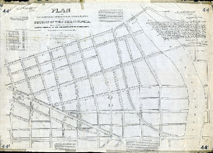 Plan (alternate image), Plan of the Third Division of the survey and regulation of the District of West Philadelphia. [Tracing made in 1888, of original plan from 1852. Original plan not found.] 