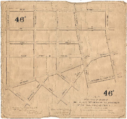 Plan, Plan of revision of grades of ground between Forty-second and Forty-sixth Streets and Baltimore Avenue and Spruce Street in the Twenty-seventh Ward Philadelphia. Made in accordance with resolution of Councils approved March 11, 1871. William H. Jones, Surveyor, 12th District. [Confirmed April 17, [1871?]