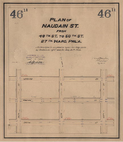 Plan, Plan of Naudain St. from 48th St. to 50th St. 27th Ward, Phila. [Ordinance July 20, 1898; survey returned Aug. 25, 1898; confirmed Sept. 19, 1898]