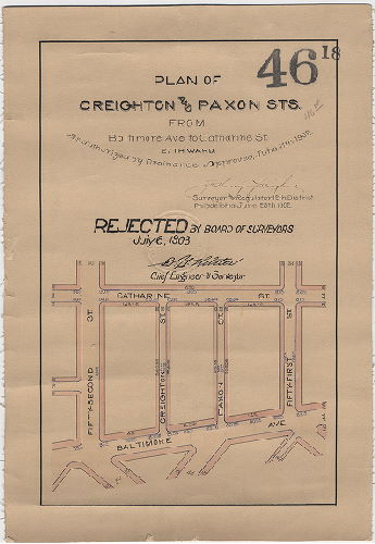 Plan, Plan of Creighton and Paxon Sts. From Baltimore Ave. to Catharine St. [Rejected by Board of Surveyors July 6, 1903]