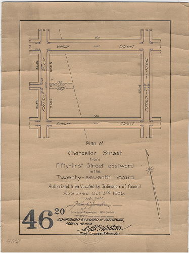 Plan, Plan of Chancellor Street from Fifty-first Street eastward in the Twenty-seventh Ward. [Ordinanc Oct. 3, 1906; confirmed March 16, 1908]