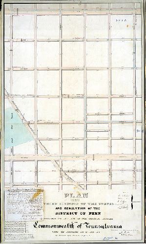 Plan (alternate image), Plan of the Third Division of the survey and regulation of the District of Penn agreeably to an Act of the General Assembly of the Commonwealth of Pennsylvania passed the nineteenth day of April A.D. One thousand eight hundred and forty three. Surveyed and returned Decr. 19th 1843, by Joseph Fox, Henry Haines.