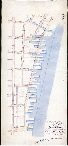 Plan (alternate image), Plan of Delaware Avenue from Vine St. to Cohocksink Creek in the District of the Northern Liberties. By Joseph H. Siddall, September 27, 1850. Filed October 22nd, 1850 [Marked in pencil, "superseded," probably by plan 054-1_HP]