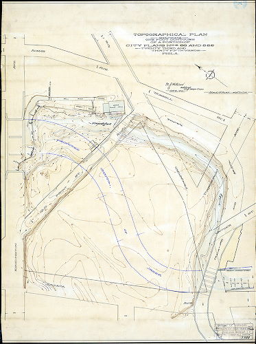 Plan, Topographical plan showing one foot contours of a portion of City Plans Nos. 56 and 222, Twenty-third and Thirty-fifth Wards, Phila. 
