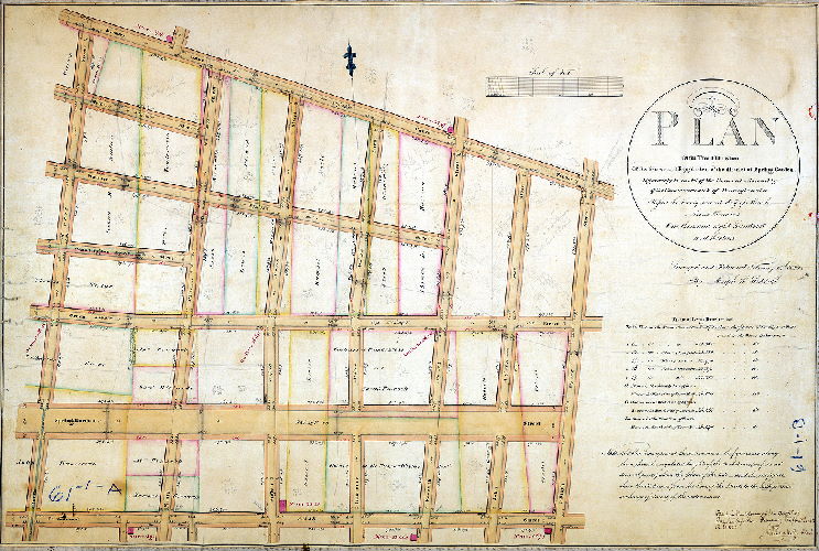 Plan (alternate image), Plan of the Third Division of the survey and regulation of the district of Spring Garden, agreeably to an Act of the General Assembly of the Commonwealth of Pennsylvania passed the twenty-second day of March anno Domini One thousand eight hundred and thirteen. Surveyed and Returned February 14th 1820 by Joseph H. Siddall. [Attachment: Court confirmation]