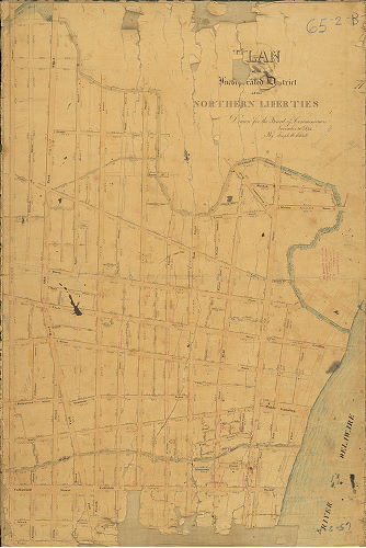 Plan, Plan of the incorporated District of the Northern Liberties drawn for the Board of Commissioners November 30th, 1824, by Joseph H. Siddall.