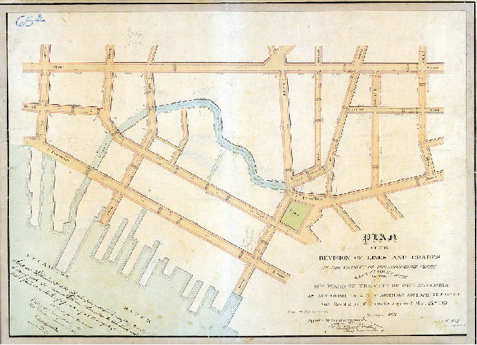 Plan (alternate image), Plan of the revision of lines and grades in the vicinity of the Cohocksink Creek east of Front Strt. In the 16th Ward of the City of Philadelphia as authorised in Act of Assembly approved Feby. 25th. 1861 and resolution of Councils approved Mar. 22nd 1862. 