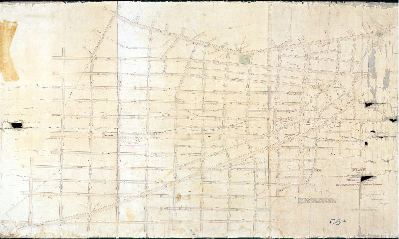 Plan (alternate image), Plan of the survey [and regulation?] of the Western [Section?] of the Kensington District of the Northern Liberties. Approved by the Board of Commissioners February 1st, 1848. Arranged and revised by Benj. Moore. Confirmed by an Act of Assembly passed April 3rd A.D. 1848, with the provision that Sixth Street shall continue in the same range from its intersection with the Germantown Road northward.