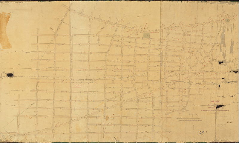 Plan, Plan of the survey [and regulation?] of the Western [Section?] of the Kensington District of the Northern Liberties. Approved by the Board of Commissioners February 1st, 1848. Arranged and revised by Benj. Moore. Confirmed by an Act of Assembly passed April 3rd A.D. 1848, with the provision that Sixth Street shall continue in the same range from its intersection with the Germantown Road northward.