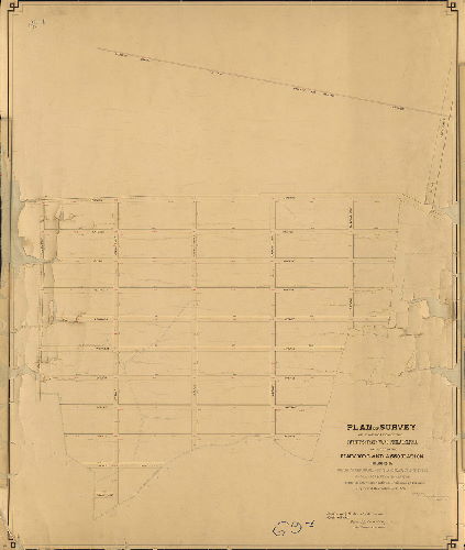 Plan, Plan of Survey of that portion of the 27th Ward Philadelphia included in the Elmwood Land Association bounded by Tinicum Island Road, Hog Island Road, Church Creek and land of Mary A. Bonnaffon, made in accordance [Act of Assembly 31 Dec. 1886. All grades below City Datum]