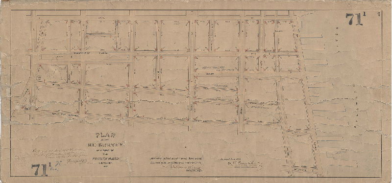 Plan, Plan of the re-survey of a part of the Fourth Ward, Philadelphia, 1869 [Resolution March 24, 1866; survey returned June 1869; approved by Board of Surveyors Sept. 20, 1869; confirmed by Court May 15, 1871]