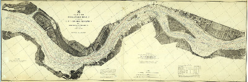 Plan, Chart of the Delaware River in front of the City of Philadelphia from Bridesburg to Fort Mifflin. 