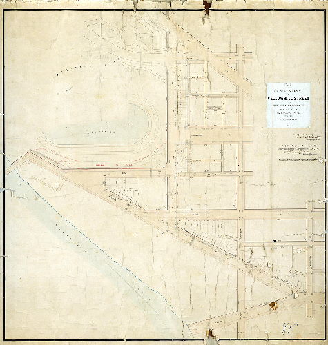 Plan (alternate image), Plan of the proposed widening of Callowhill Street and 25th street as approaches to Fairmount Park and the Wire Bridge, Philadelphia, Oct. 3rd, 1870, Edw. D. Roberts.