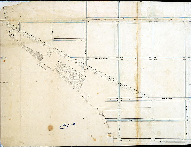 Plan (alternate image), [No title. Vine St. to Spring Garden St., 22nd St. to the Schuylkill River. Perhaps part of the 7th Division of the survey and regulation of Spring Garden. See plan 081-02_HP.]