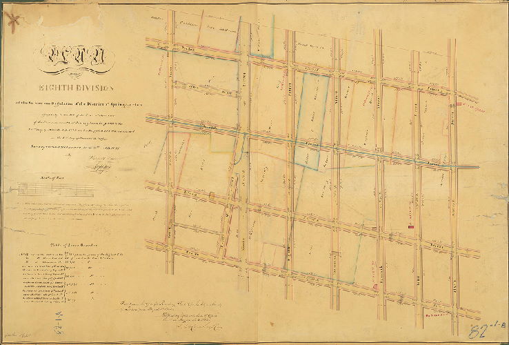 Plan, Plan of the Eighth Division of the survey and regulation of the District of Spring Garden, agreeably to an Act of the General Assembly of the Commonwealth of Pennsylvania passed the 22nd day of March A.D. 1813; and a supplement thereto passed the 2nd day of March A.D. 1827. Surveyed and returned June 10th 1831 by Philip M. Price, Joseph Fox. [Attachment: Quarter Sessions Court confirmation certificate]