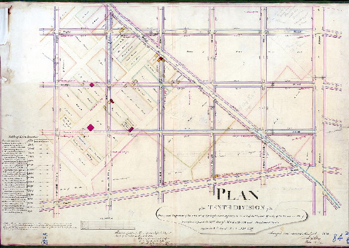 Plan (alternate image), Plan of the Tenth Division of the survey and regulation of the District of Spring Garden, agreeably to an Act of the General Assembly of the Commonwealth of Pennsylvania passed the 22nd day of March A.D. 1813 and a supplement thereto passed the 2nd day of March A.D. 1827. Surveyed and returned March 3rd 1834 by Joseph Fox, Philip M. Price. [Attachment: Quarter Sessions Court confirmation certificate]