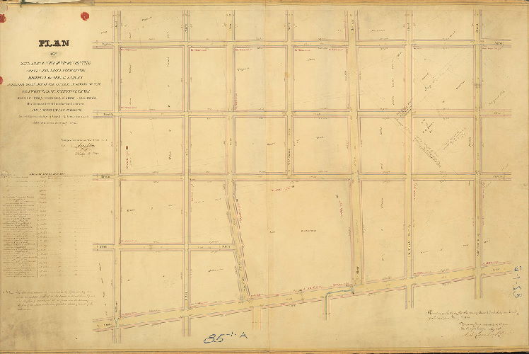 Plan, Plan of the Eleventh Division of the survey and regulation of the District of Spring Garden, agreeably to an Act of the General Assembly of the Commonwealth of Pennsylvania passed the twenty second day of March anno Domini One thousand eight hundred and thirteen, and a supplement thereto passed the second day of March A.D. One thousand eight hundred and twenty seven. Surveyed and returned Nov. 22nd 1834 by Joseph Fox, Philip M. Price. [Attachment: Quarter Sessions Court confirmation certificate]
