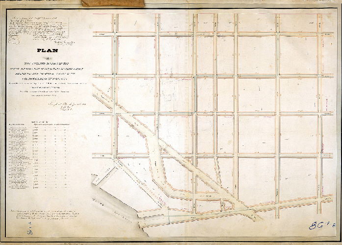 Plan (alternate image), Plan of the Twelfth Division of the survey and regulation of the District of Spring Garden, agreeably to an Act of the General Assembly of the Commonwealth of Pennsylvania passed the twenty second day of March A.D. One thousand eight hundred and thirteen -- and a supplement thereto passed the second day of March anno Domini One thousand eight hundred and twenty seven. Surveyed and returned June 24th 1834 by Joseph Fox, Philip M. Price, R. M. Sexton draughtsman. [Attachment: detail plan showing railroad at Minor St.]