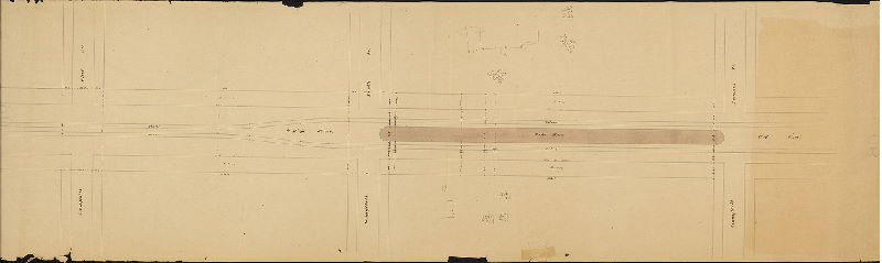 Plan (alternate image), [No title. Railroad on Market Street from Schuylkill 5th to Schuylkill 7th Sts. (16th to 19th Sts.) See 90-s_HP_part 1 for adjoining plan.]