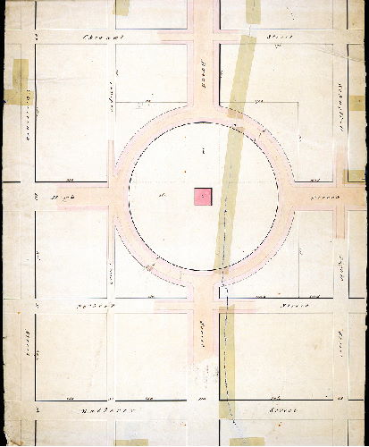 Plan (alternate image), [No title. Centre Square, showing circular pathway around the square)