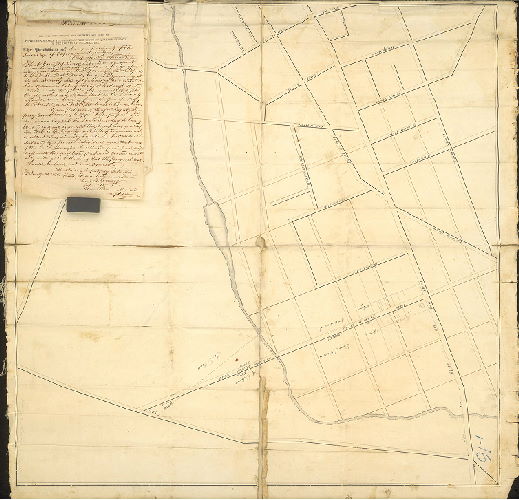 Plan (alternate image), Plan for road from Main St. in Frankford to Bridesburg. [The road, Harrison Street, was confirmed in 1847.]
