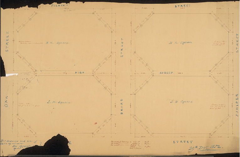 Plan, [Title on reverse: "Iron railings Public Squares Old City." Railings in Penn, or Centre Square]