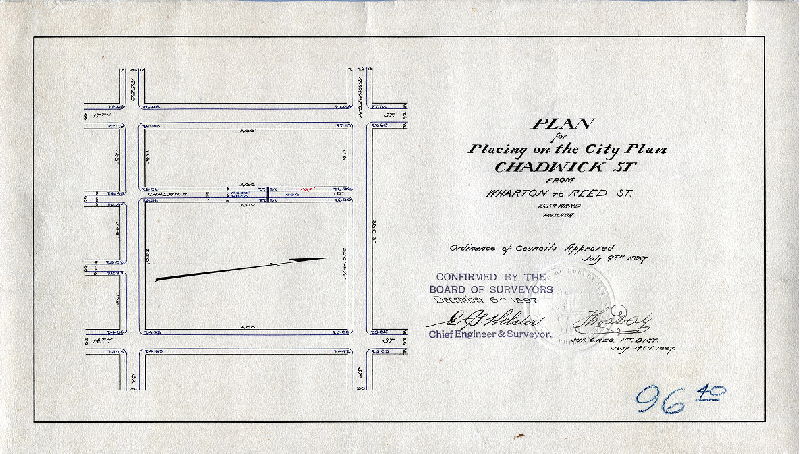 Plan, Plan for placing on the City Plan Chadwick St. from Wharton to Reed St., 26th Ward, Philada. [Ordinance July 9, 1897; confirmed Dec. 6, 1897]