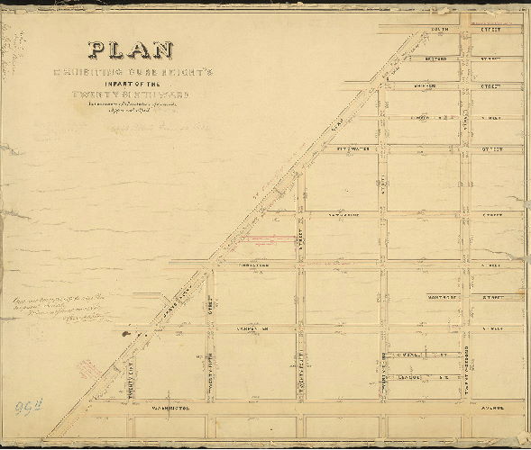 Plan, Plan exhibiting curb heights in part of the Twenty-sixth Ward in pursuance of a resolution of Councils approved April 18, 1864. [Approved by Board of Surveyors June 20, 1864; confirmed by Court May 15, 1871]