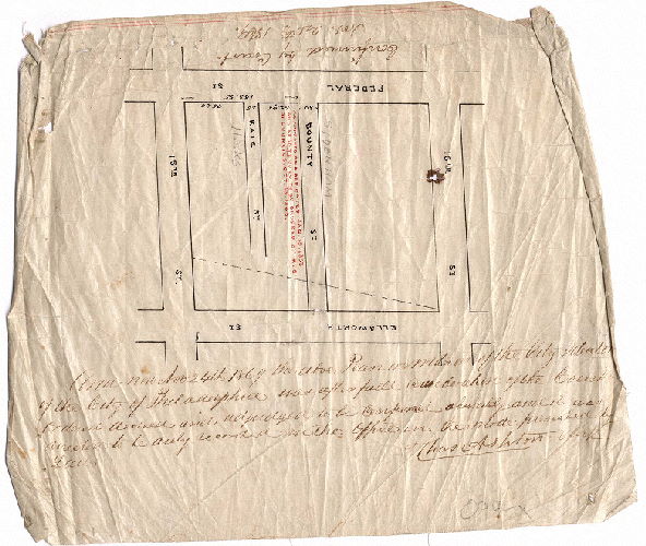 Plan, [No title. Plan placing Bounty St. on the City Plan. Confirmed by Court Nov. 24, 1869]