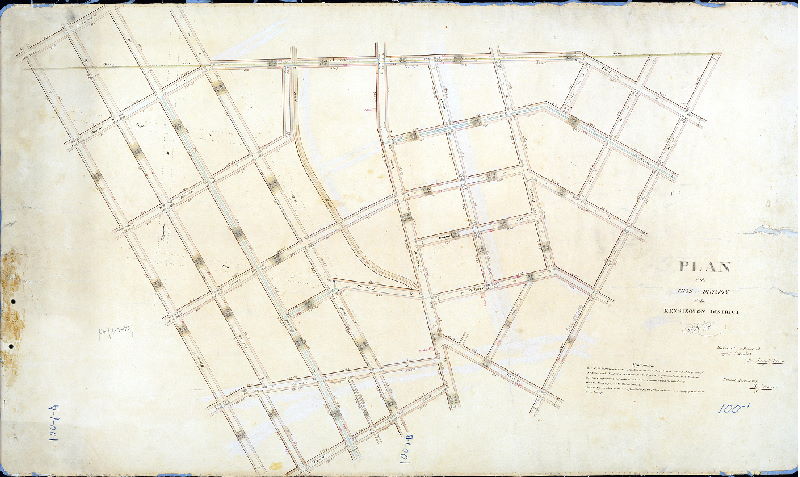 Plan (alternate image), Plan of the Fifth Division of the Kensington District, surveyed and returned April 5th AD 1836 by Benjn. Moore. Revised March 5th 1844 by Benjn. Moore