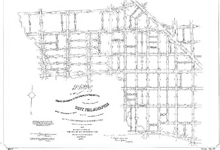 Plan, Plan of the Ninth Division of the survey and regulation of the late District of West Philadelphia. Made in conformity with an Act of the General Assembly of the Commonwealth of Pennsylvania passed the first day of May A.D. 1852 and agreeably to a resolution of the Board of Commissioners of the District of West Philadelphia passed October 13th A.D. 1852. [Revised to 1931]