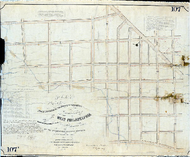 Plan (alternate image), Plan of the Ninth Division of the survey and regulation of the late District of West Philadelphia. Made in conformity with an Act of the General Assembly of the Commonwealth of Pennsylvania passed the first day of May A.D. 1852, and agreeably to a resolution of the Board of Commissioners of the District of West Philadelphia passed October 13th, 1852