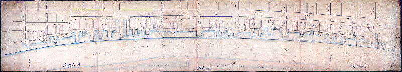 Plan, [No title. Delaware River front, from the river to Front Street, South St. to Vine St.]