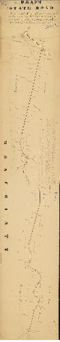 Plan, Draft of the State Road commencing in Belmont Avenue in the 24th Ward in the City of Philadelphia and terminating in the Spring-Mill Road at its intersection with the Conshohocken Road in Lower Merion Township. [Attached report, filed 1855, lists G. M. Eakin and E. W. Beans as "commissioners and surveyors".]
