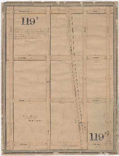 Plan, [Handwritten title block: "See: ordinance entitled an ordinance to fix and establish the grade of Columbia Avenue and Oxford Street, between Eighth and Eleventh Streets in the Twentieth Ward. Approved March 27th, 1855." Survey returned March 19, 1855. On reverse: "Filed June 3, 1858. Philip H. Lutts, Dep. Clerk"]