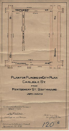 Plan, Plan for placing on City Plan Carlisle St. from Montgomery St. southward. 29th Ward. [Ordinance Nov. 15, 1909; confirmed March 7, 1910]