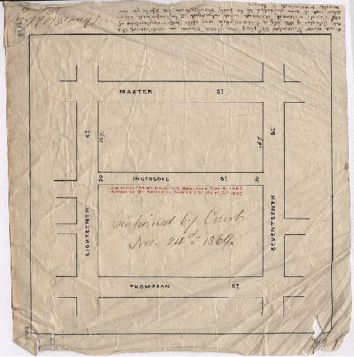 Plan, [No title. Ingersoll Street, confirmed Nov. 24, 1869]