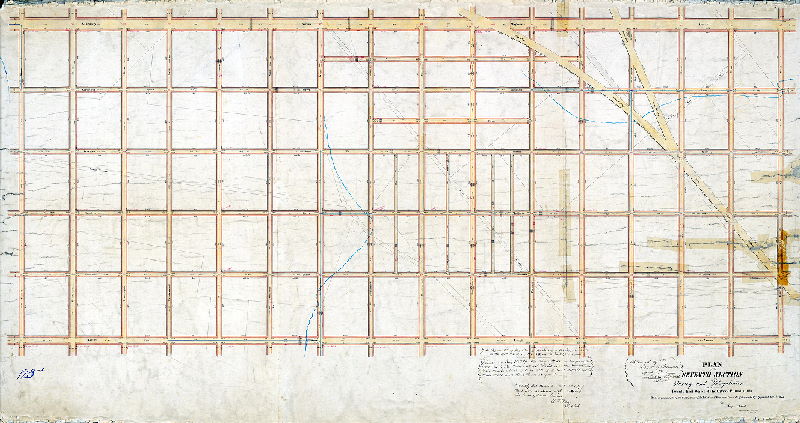Plan (alternate image), Plan of the Seventh Section of the survey and regulation of the Twenty-first Ward of the City of Philadelphia. [Ordinance Aug. 15, 1855; approved April 11, 1859; confirmed by Court July 2, 1859]