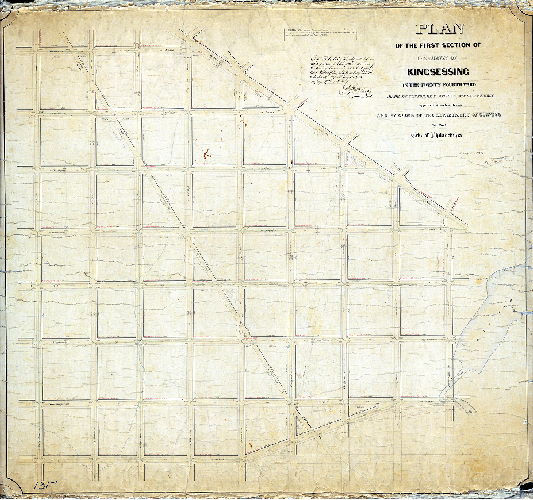 Plan (alternate image), Plan of the First Section of the survey of Kingsessing in the Twenty-fourth Ward. [Act of Assembly March 26, 1853; survey returned 1856; confirmed by Court May 1, 1857] 