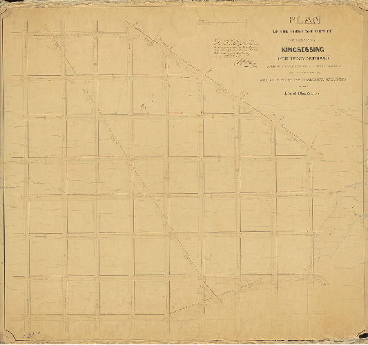 Plan, Plan of the First Section of the survey of Kingsessing in the Twenty-fourth Ward. [Act of Assembly March 26, 1853; survey returned 1856; confirmed by Court May 1, 1857] 