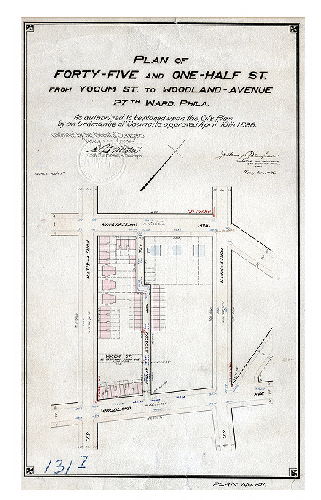 Plan, Plan of Forty-Five and One-Half St. from Yocum St. to Woodland Avenue, 27th Ward Phila. [Ordinance April 13, 1896; confirmed Jan. 17, 1898]