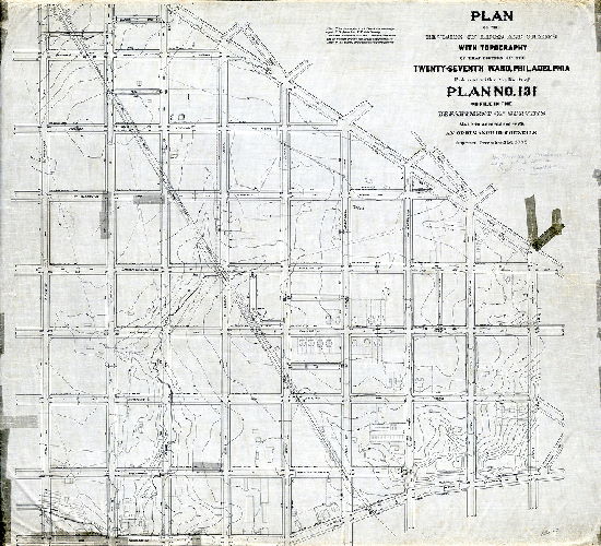 Plan, Plan of the revision of lines and grades with topography of that portion of the Twenty-seventh Ward, Philadelphia embraced within the limits of Plan No. 131 on file in the Department of Surveys [Ordinance Dec. 31, 1883; confirmed May 18, 1885] 
