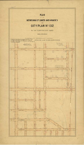 Plan, Plan of the revision of lines and grades on City Plan No. 132 in the Forty-second Ward, Philadelphia. [Ordinances June 23, 1884 and March 15, 1892; survey returned Jan. 20, 1902; confirmed March 3, 1902] 