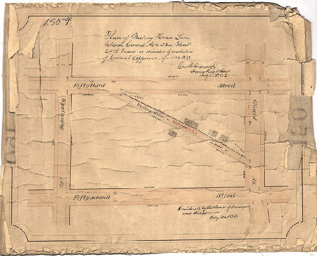 Plan, Plan of Meeting House Lane between Girard Av. & 53rd Street, 24th Ward, as directed by resolution of Council[s] approved April 22, 1873